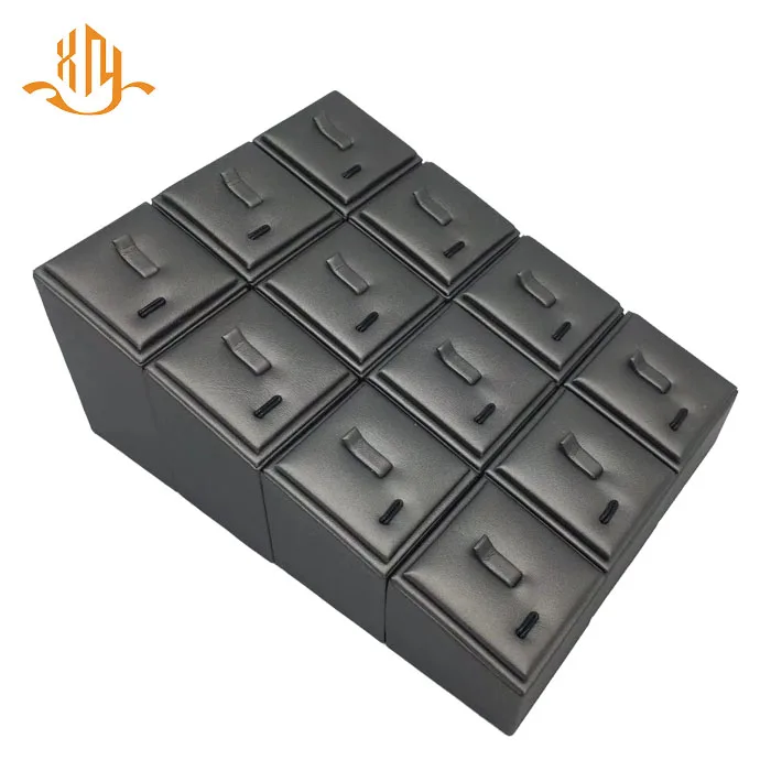 
XIANGYU factory wholesale custom wooden gray leather jewelry shop display ring stand 