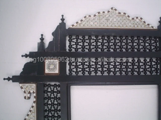 W96 Antique Style Arabesque MOP Inlaid Wood Mirror Frame