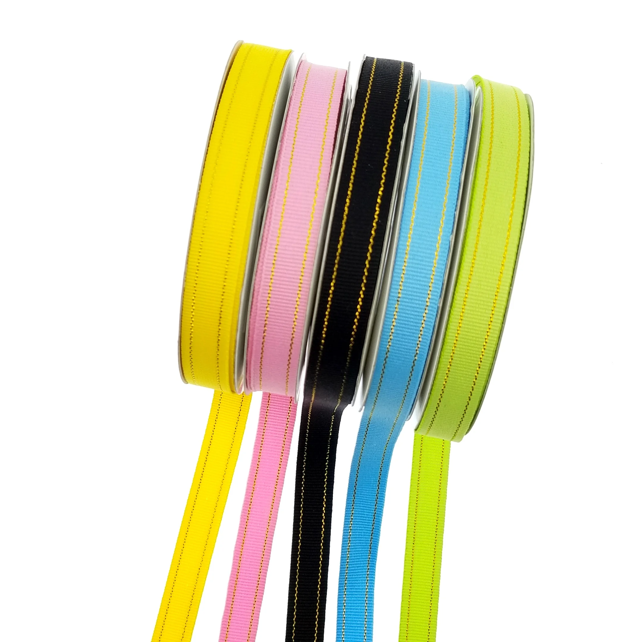 Cheap price polyester grosgrain with gold stitching ribbons