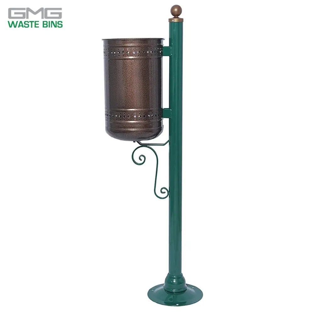 
27LT/32LT Post Mounted Single Round Waste Bin Metallic,stainless Steel Storage Bucket (GMG - GMS 32) All-season Not Support 
