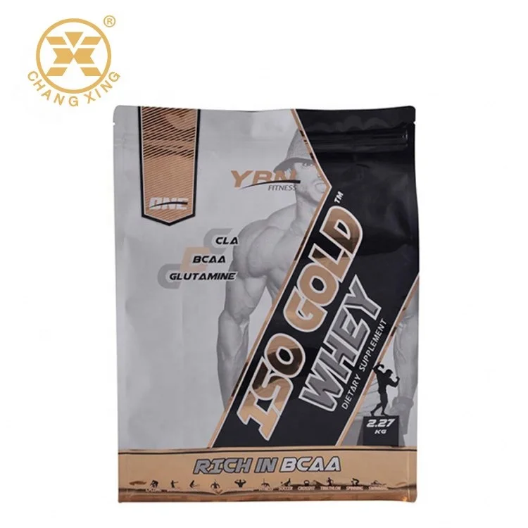 Quad seal whey protein powder pouch with zipper/tear off zipper seal bag for protein powder