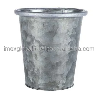 GALVANIZED TALL PLANTER POT WITH SIDE HANDLE FOR GARDENING USAGE AND RESTAURANT DECORATION IN WHOLESALE PRICE PLANTER POT