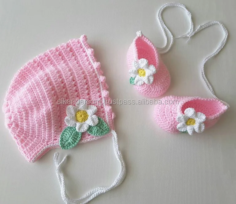 
Crochet Handmade Baby Hat with matching socks 