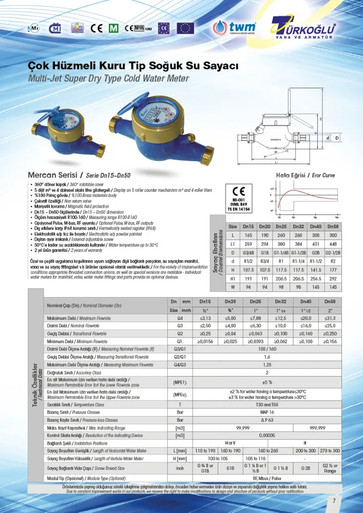 
DN15 Multi-Jet Dry Dial Class C Water Meter (R160) 