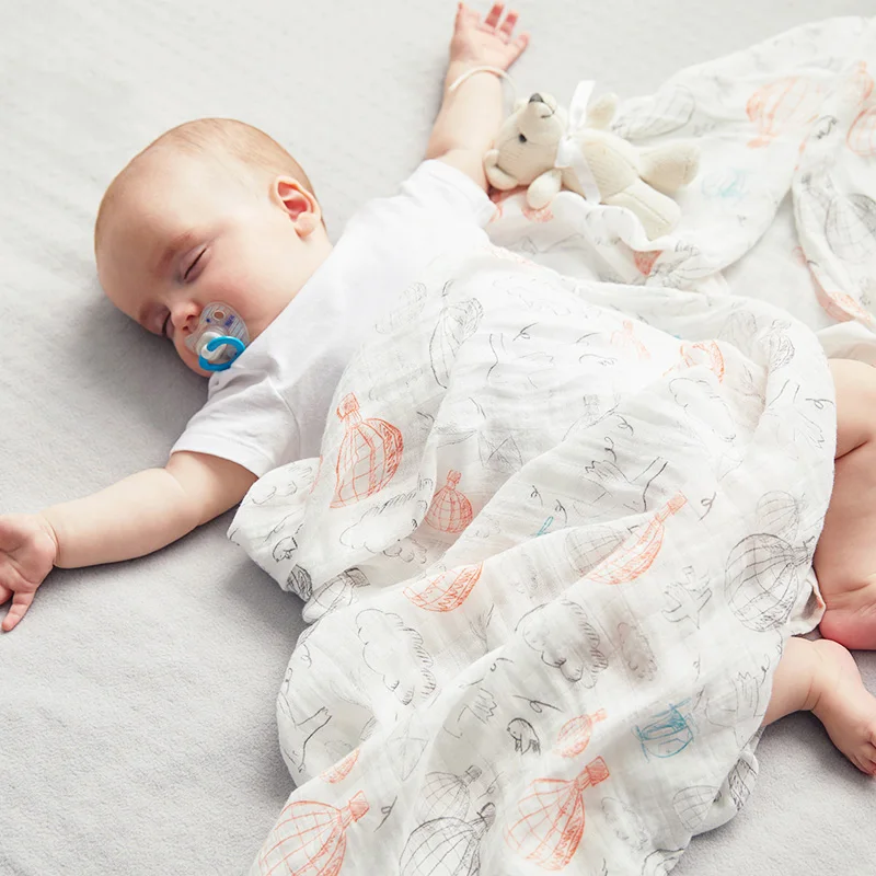 Custom Print Silk Muslin Cotton Wraps Organic Newborn Baby Swaddle Blanket