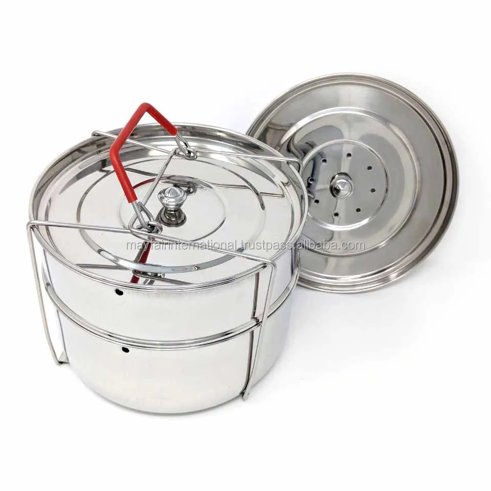 Stainless Steel Factory Manufacturing Pressure Cooker Stackable Insert Pan Set With Silicon Sling Handle