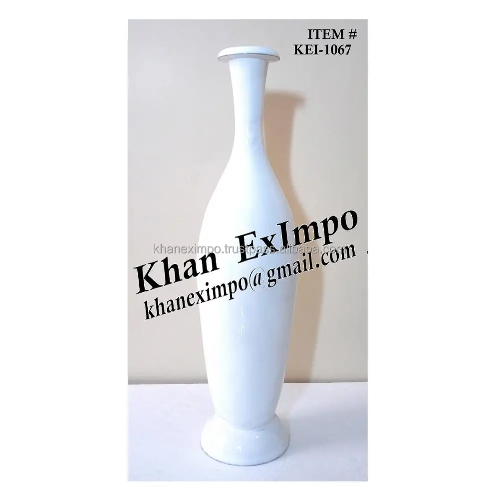 KHAN EXIMPO Aluminium Metal Tall Modern Flower Vase Wedding Party Decoration White Enamel Table Top Centerpiece Flower Pot