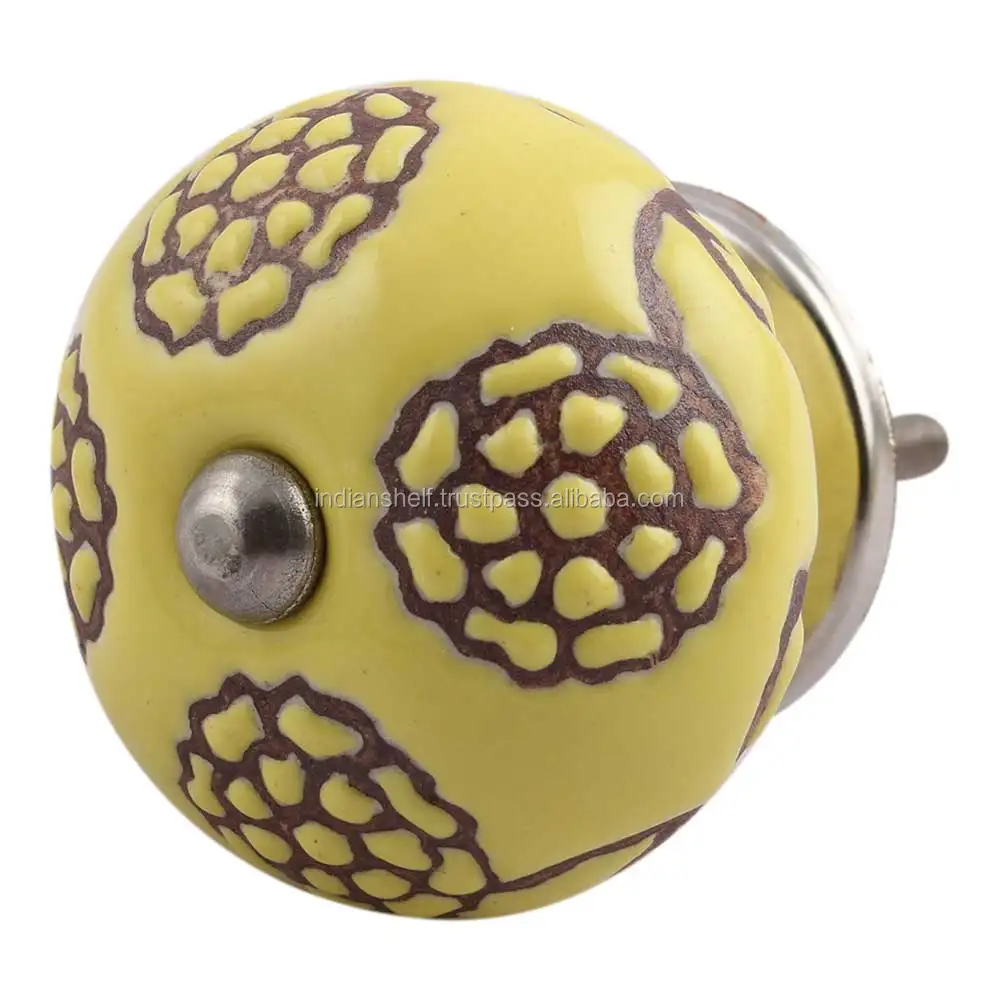 Оптовая продажа Керамические детская ручки желтые одно отверстие тянет кухонный шкаф со стеклянными дверями цветочный комод ящиков 3 81 см CK-1375 нового дизайна