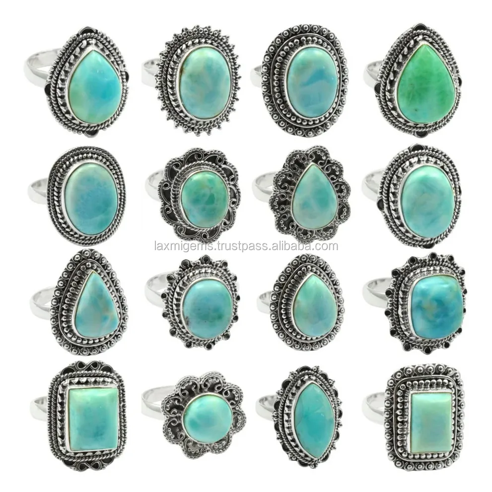 Wholesale Silver Jewelry Supplier Sitapura Jaipur 925 Sterling Silver Natural Larimar Gemstone Ring