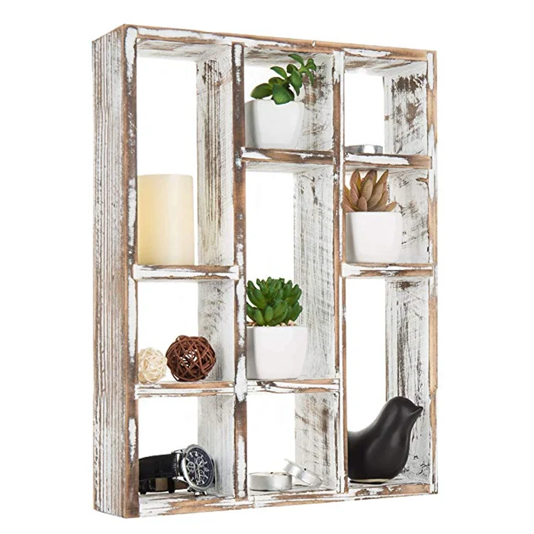 
Wall-mounted freestanding 9-Slot rustic floating kitchen wood wall shelf 
