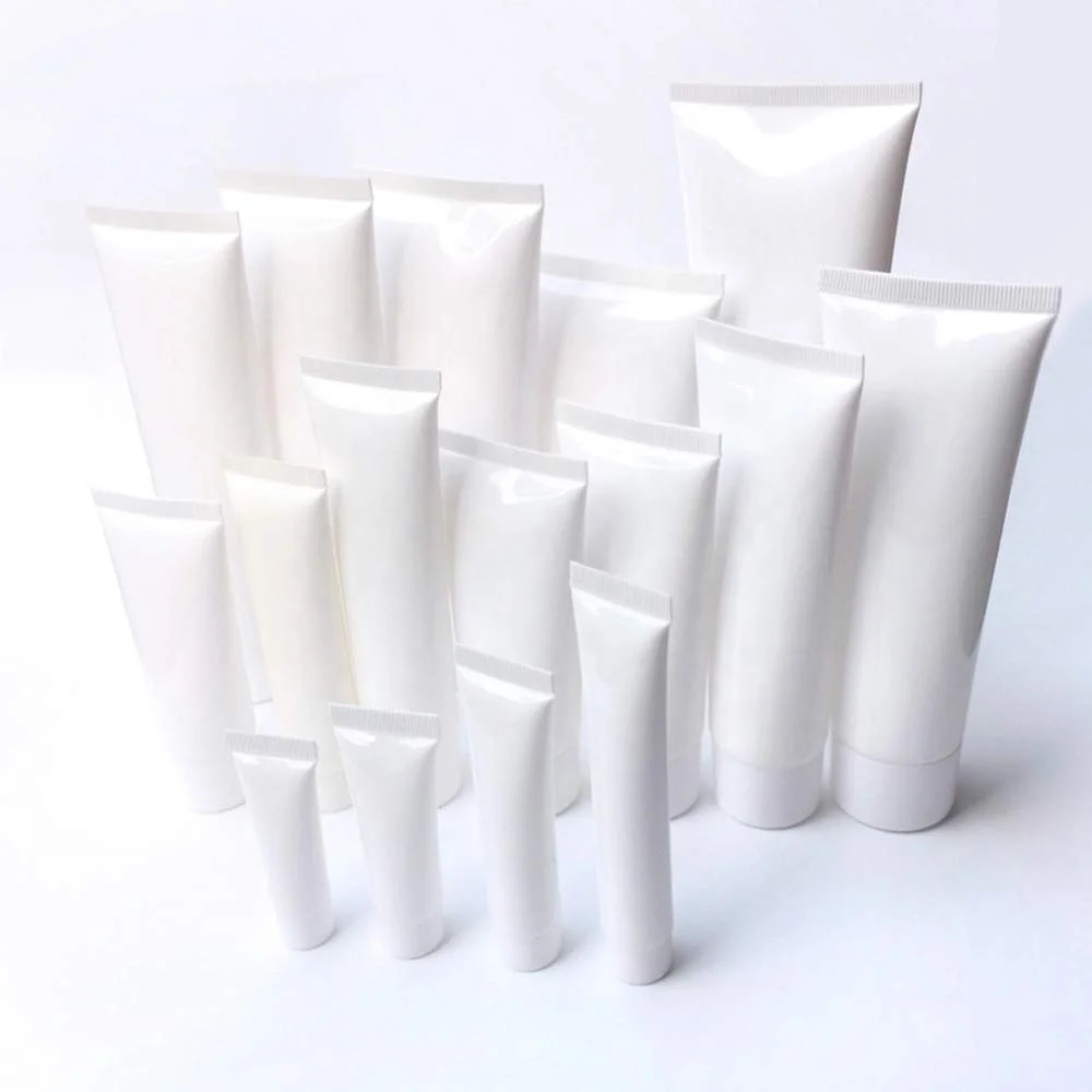 White Empty Refillable Bottle Cosmetic Soft Tube with Screw Cap Travel Makeup Container for Shampoo Facial Cleanser