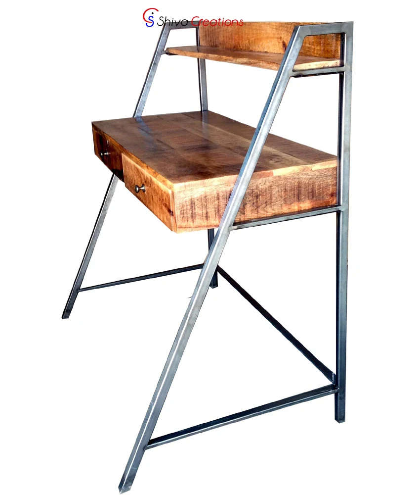 Vintage Industrial Metal Frame Mango Wood Office Desk Study Table Readymade Office Furniture