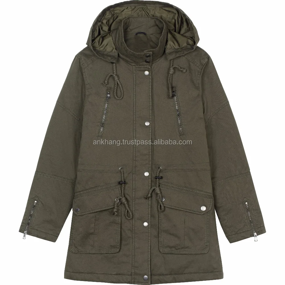 Hot style hoodie long khaki parka coat for girls Best Quality Wholesale Custom Wind Breaker Women Windproof Blend Jackets