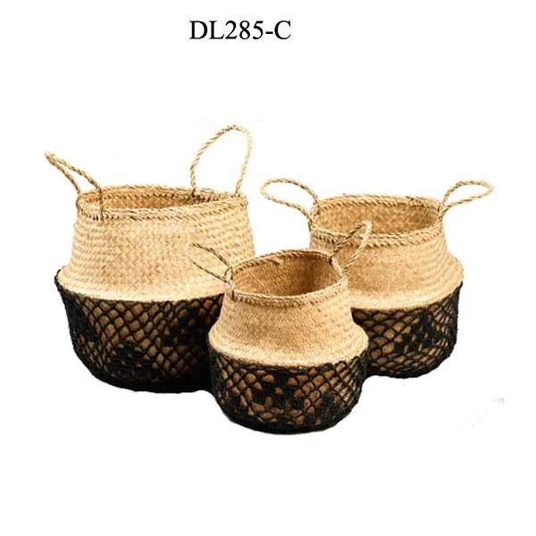 Vietnam Factory Audited Wholesale Smeta Certificate Good Sale Seagrass Storage Basket PC Material Beach Bag Shopping Kitchen Use