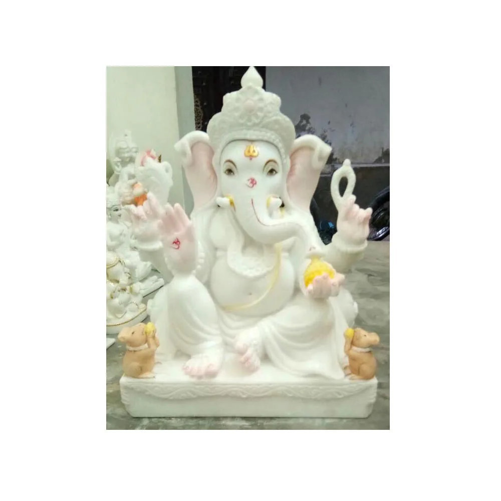 Best Workmanship Indian Art Work White Marble Ganesh Statue For Temple And Home Decoration