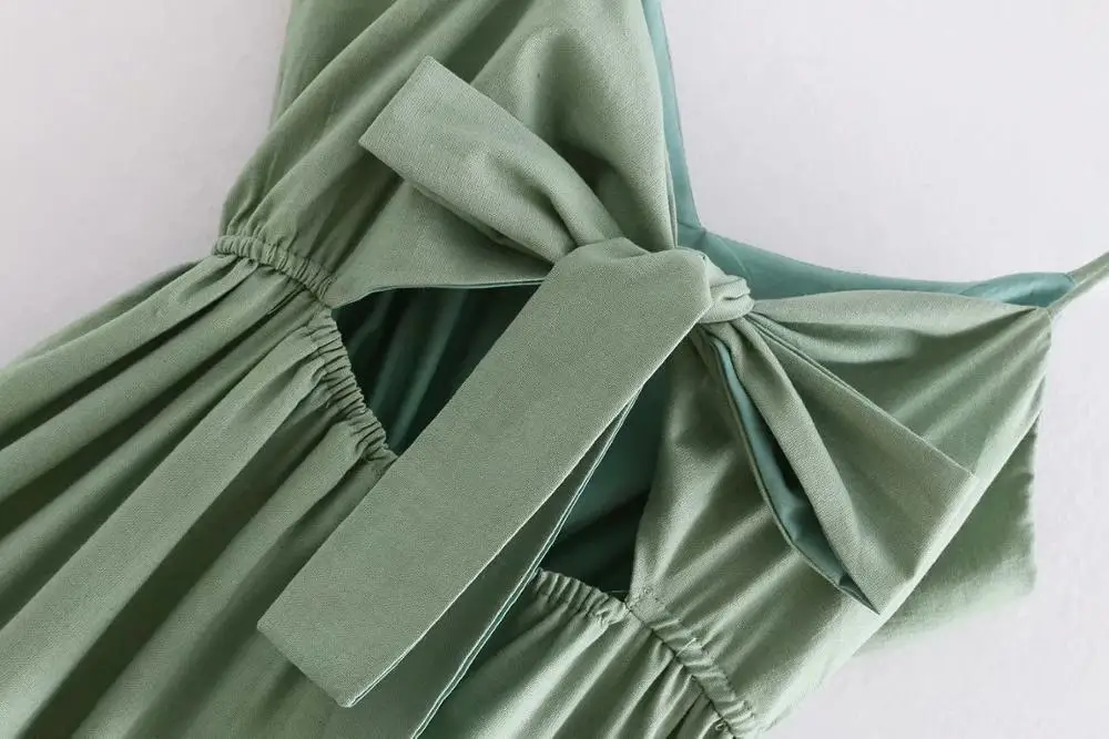 Summer Casual Cami Button Up A-Line Dress Women with Tie-Up Ribbon