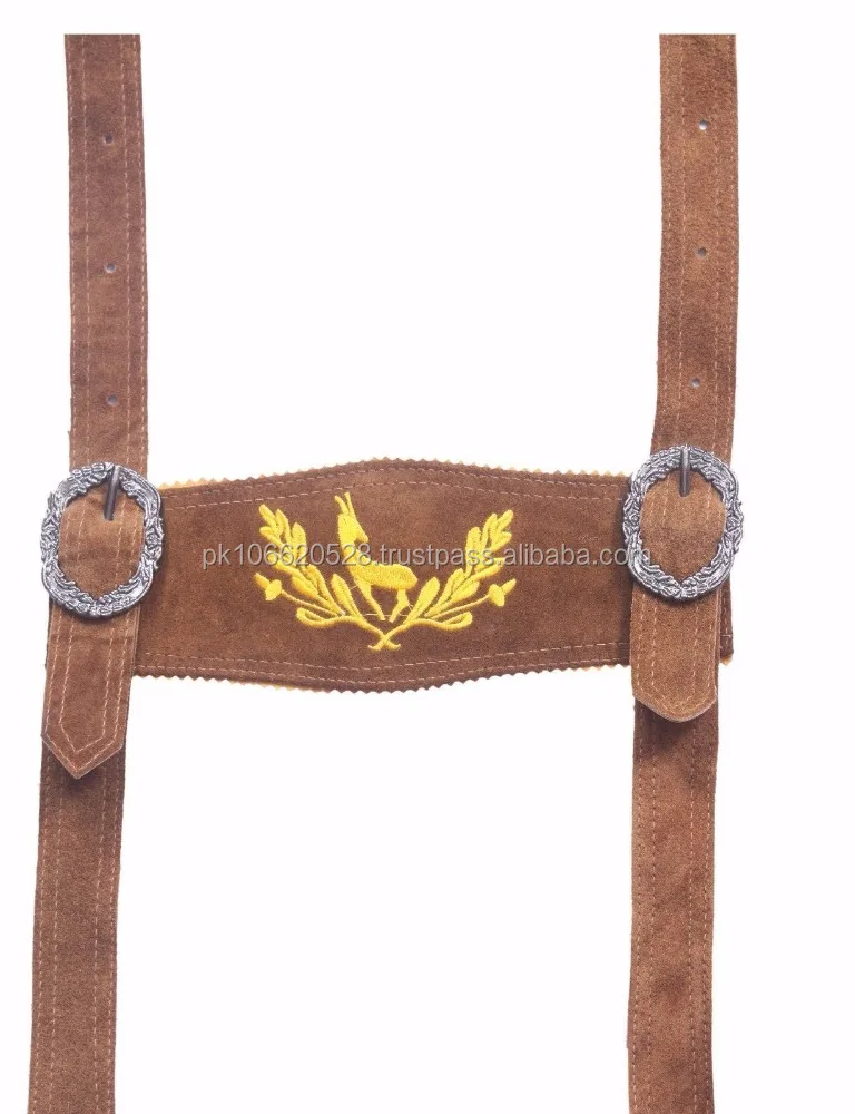 Authentic German Bavarian Oktoberfest Leather Lederhosen Beer Brown Yellow Oak