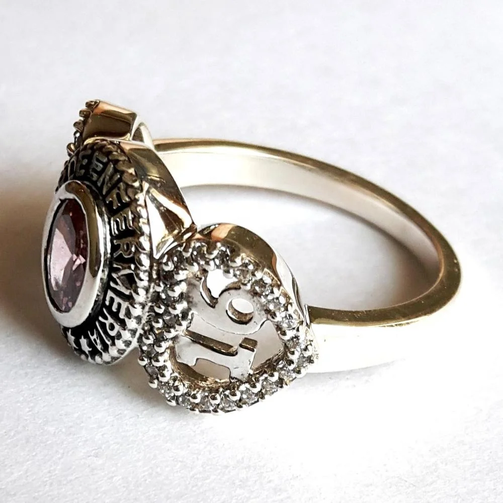 AUXILIAR DE ENFERMERIA Silver Class Rings Colored CZ Gemstone Oxidized Design Pink Gemstone Love Silver Ring