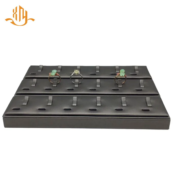 XIANGYU factory wholesale custom wooden leather jewelry shop display 6 ring stand