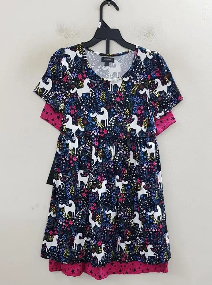 Top Quality Overrun Garments Branded Label Girls Kids Attractive Short Sleeve Round Neck Cotton Floral Dress Bangladesh Stocklot