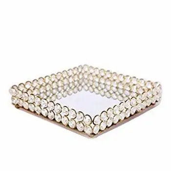 CLASSIC RECTANGLE CRYSTAL TRAY HANDMADE DESIGN METAL SERVING TRAY RESTAURANT DECORATIVE TRAY