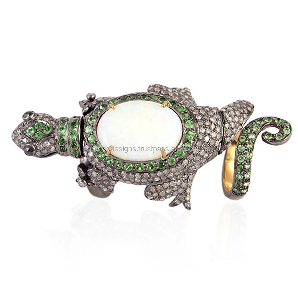 Длинное кольцо с опалом и эфиопским золотом и серебром, индийские ювелирные украшения