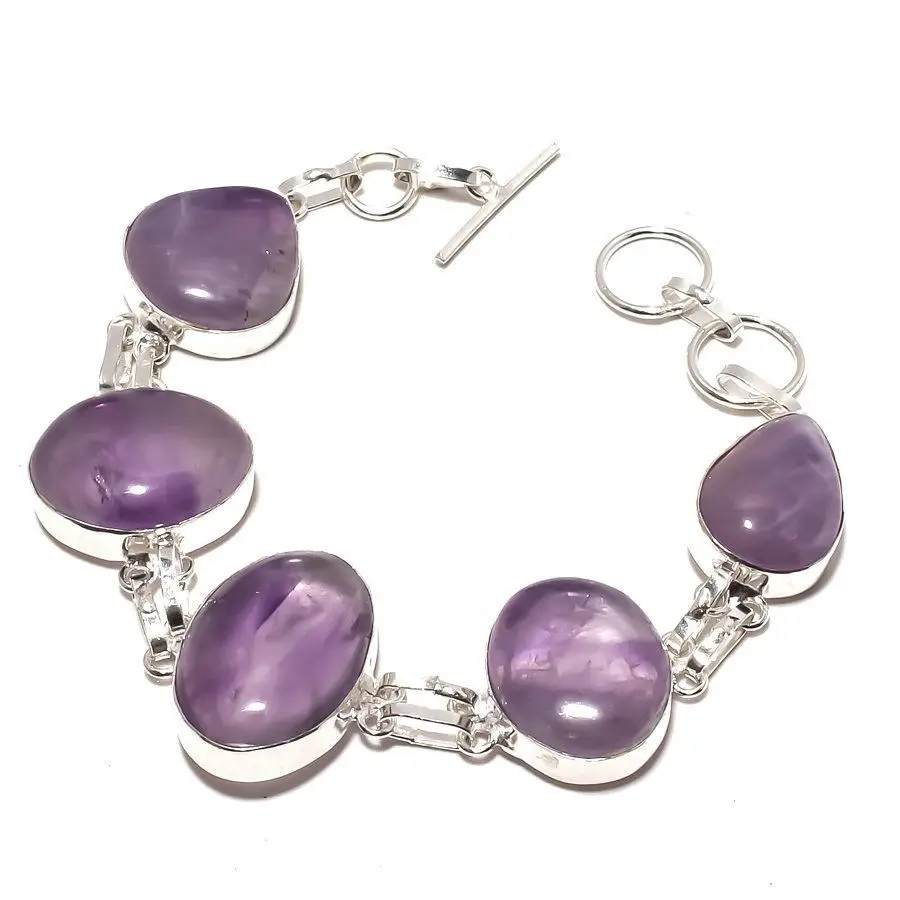 Tempting African Amethyst Gemstone 925 Sterling Silver Jewelry Bracelet