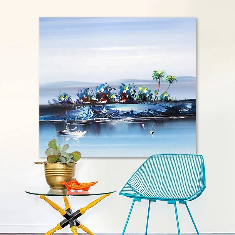 Modern abstract boat and sea oil painting on canvas wall decor art for Home Decoration