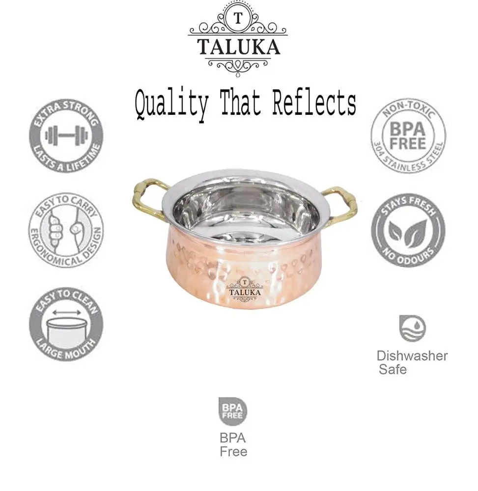 Handmade Hammered 4 Piece Serving Bowl Stainless Steel Copper Handi