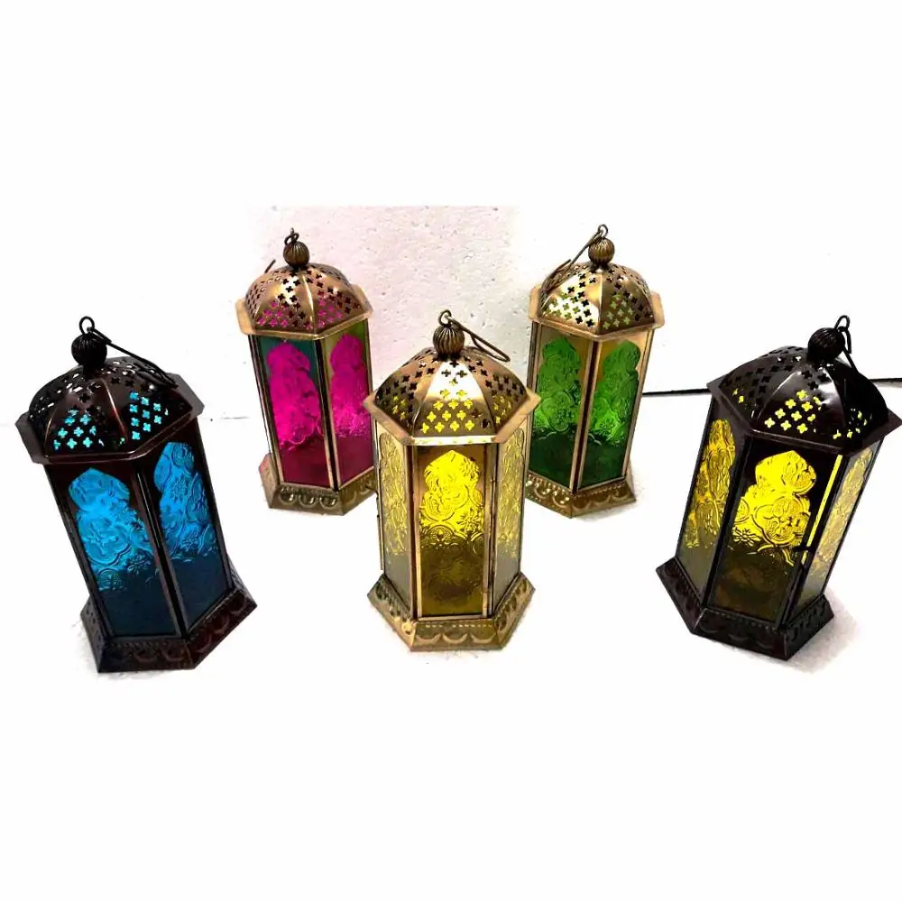 
Moroccan Style Iron Material Type Color Glass Lantern. 