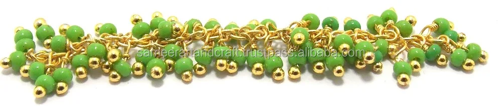 Green Chalcedony Wire Wrapped Gold Plated Natural Multi Gemstone Jewelry Bulk Cluster Rosary Coin Charm Chain