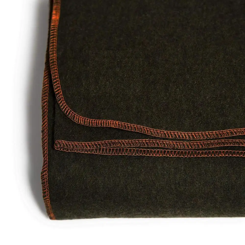 80% Wool Olive Green Blankets with orange Stitching Olive Green Wool Blankets  No Smell and zero lint While Washing