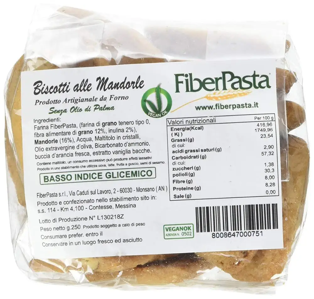 ITALIAN ALMON BISCUITS WITH LOW GLYCEMIC INDEX No Palm Oil - Handmade VeganOk Biscuits with premium ingredients