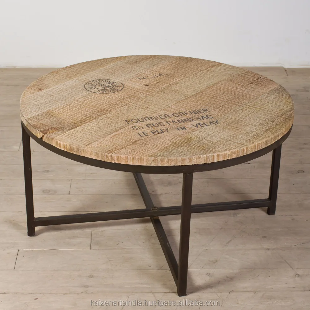 Top Selling Industrial Round Coffee Table For Restaurant Hotel Metal Base Indoor Stool Wooden Top Drink Stool Wooden Top