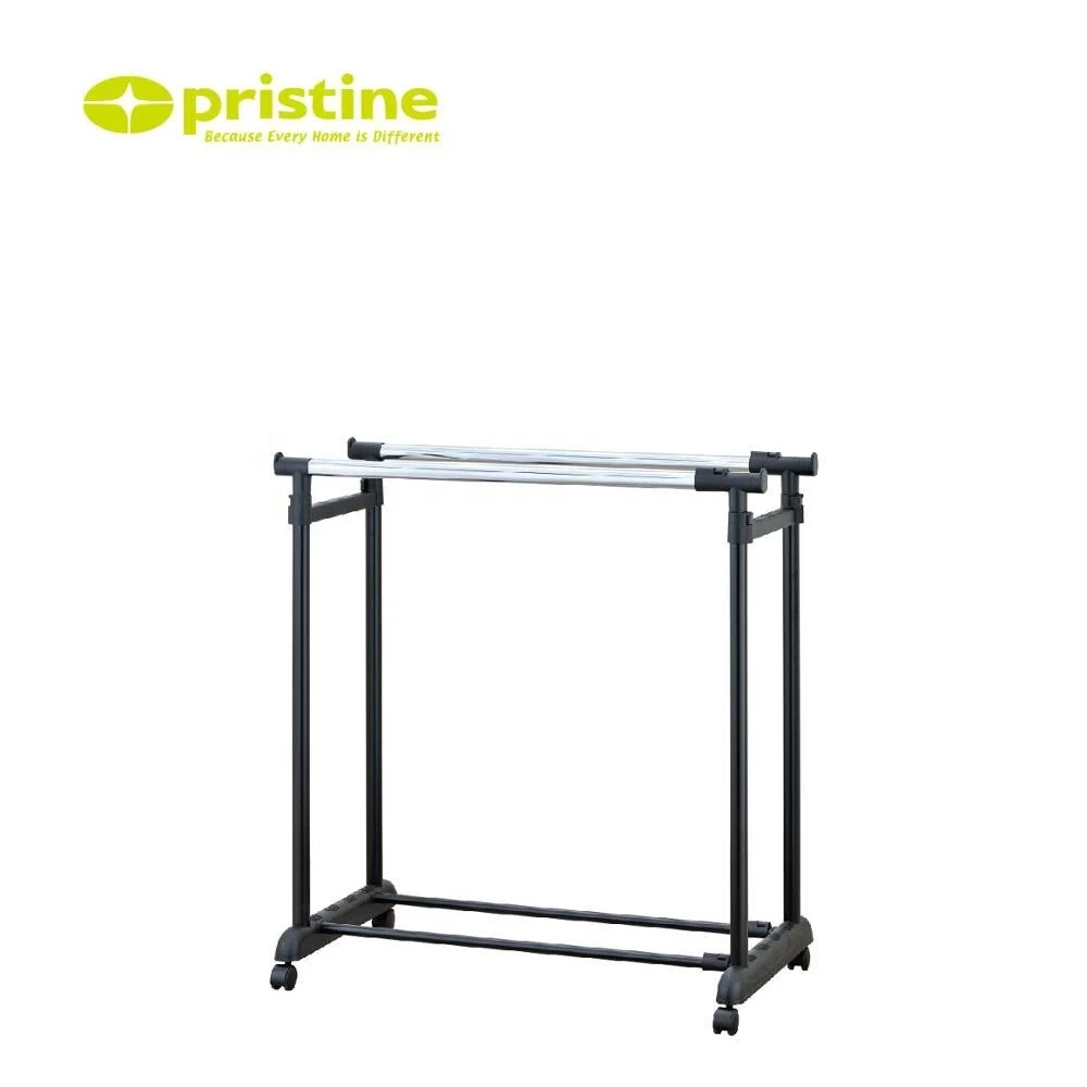 Taiwan adjustable extendable double bar garment rack with wheels