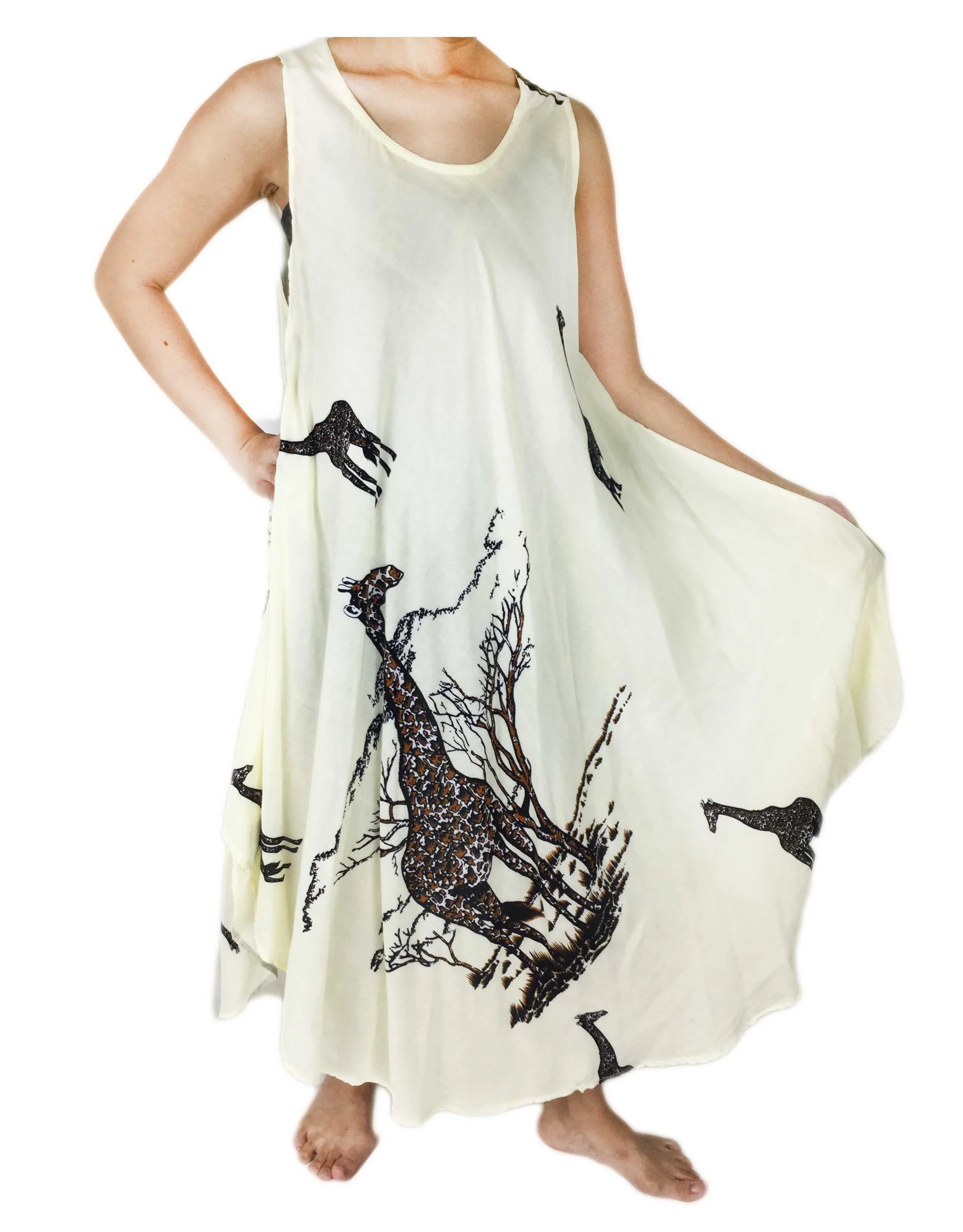 Wholesale Woman African Giraffe Sleeveless  Umbrella Dress Long Kaftan