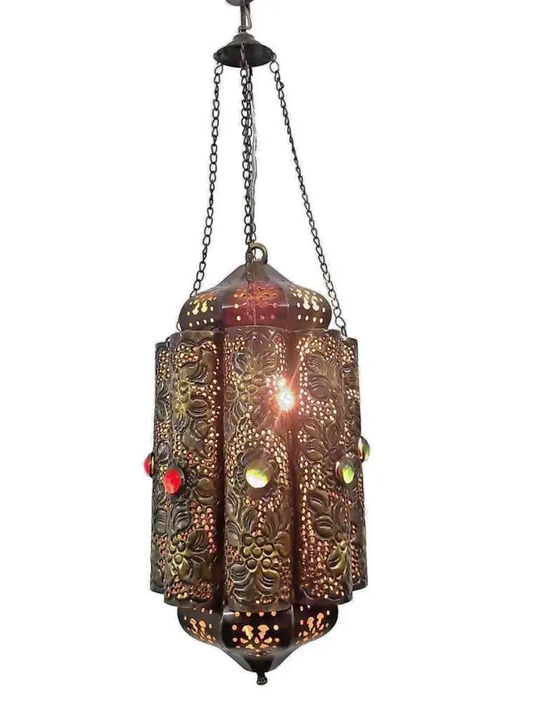 B162 Floral Egyptian Style Pierced Hand-Engraved Lamp / Lantern