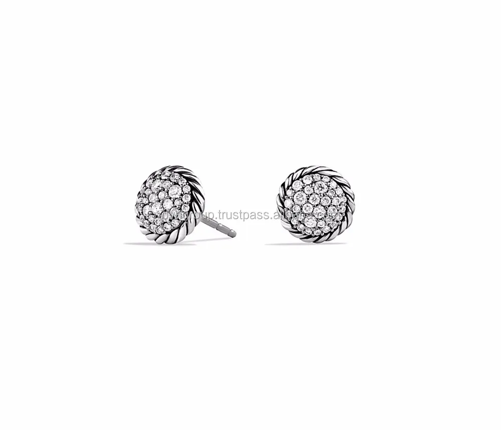 Timepieces Eyewear Jewelry Rhodium Plated CZ Studded Twisted Stud Earring  Curved Textured