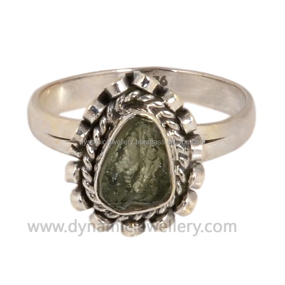 Moldavite Handcrafted Silver Gemstone Ring