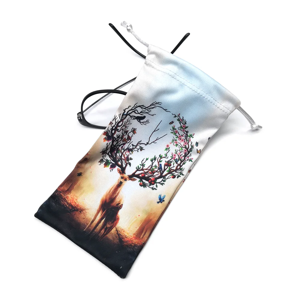 Custom Logo Printed Microfiber Drawstring Eyeglasses Sunglasses Glasses bag pouch