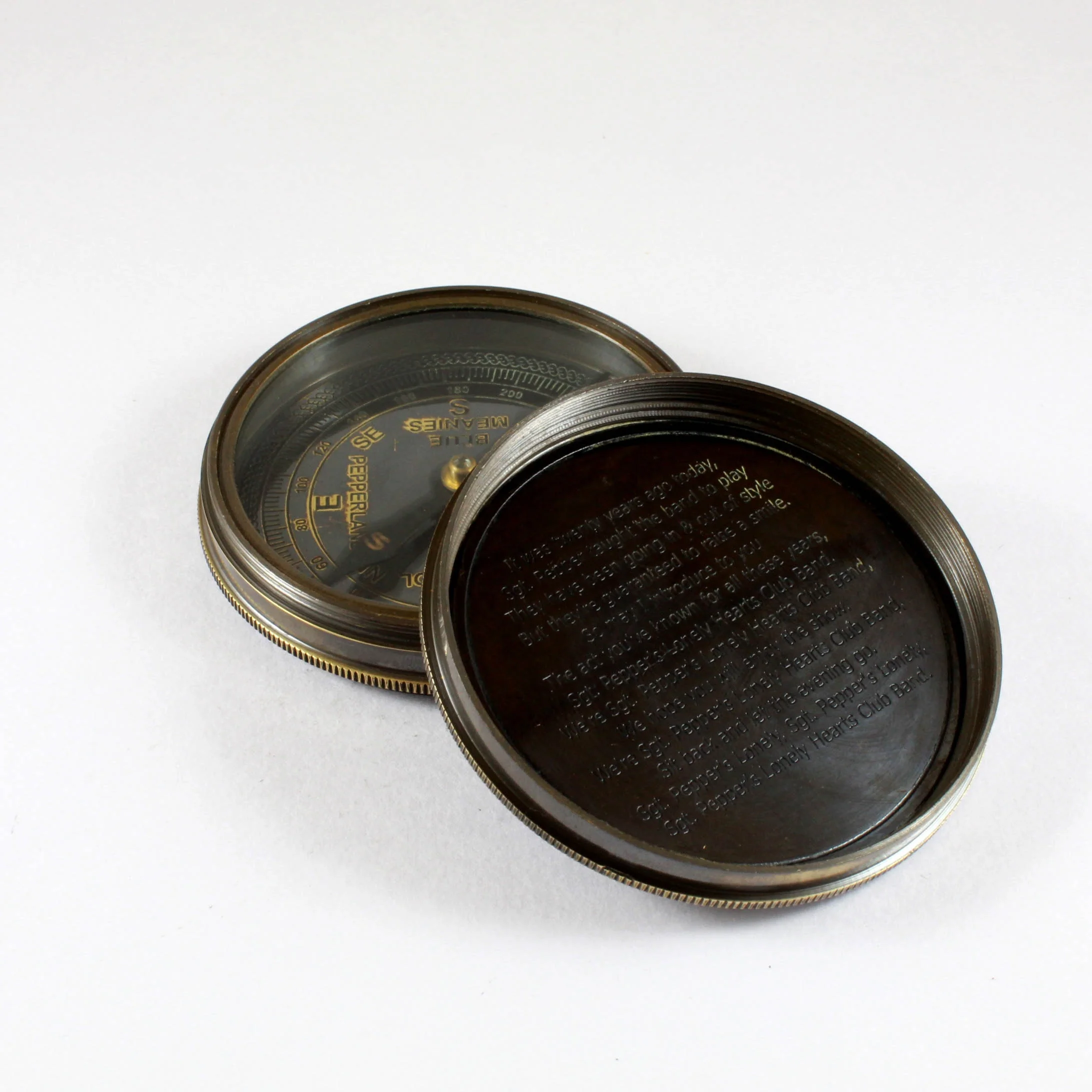 Brass Nautical Directional Pocket Compass with Poem Engraved Leather case