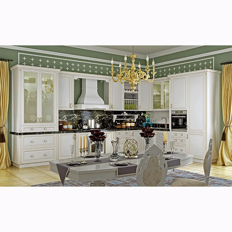 Luxury European style customize kitchen cabinet designs new model waterproof solid wood kitchen cabinet