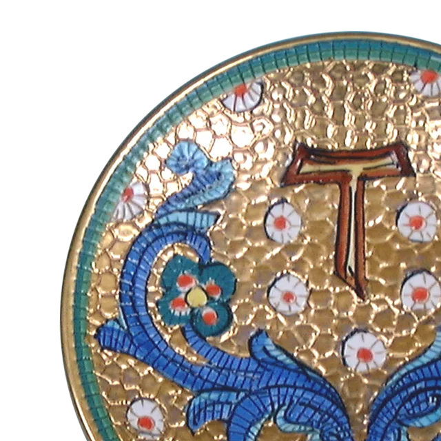 Ceramic church paten hand painted with pure gold handmade in Italy mosaic design eucharist catholic item