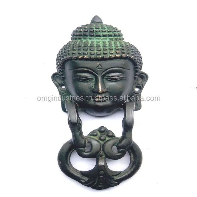 OMG Industries  Buddha head Door Knocker Antique Brass  animal lion head ring pull black door knocker