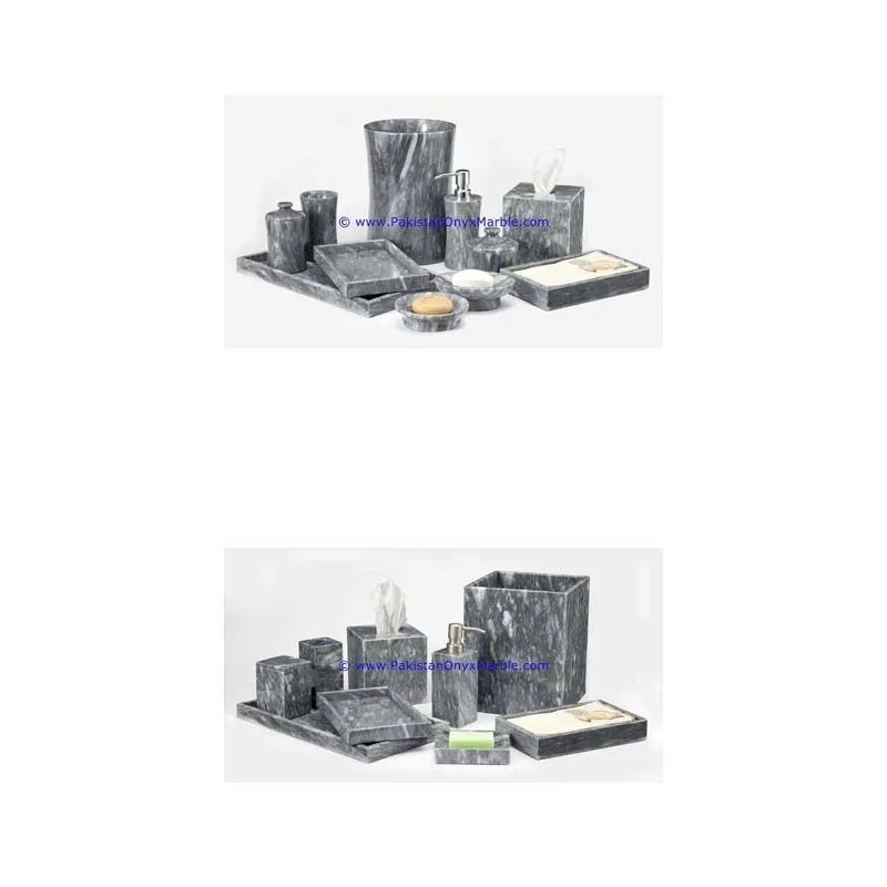 Modern Design marble bathroom accessories set gray tumbler, tooth brush, tissue box, holder, soap pump, dish, dustbin, tray