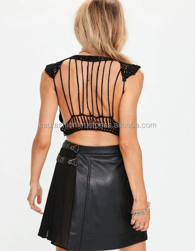 ladies Crop top black crochet with open back Hot Long Sleeve T Shirts Crop Tops For Women Wholesale Sexy Baby Tee Y2k Blank