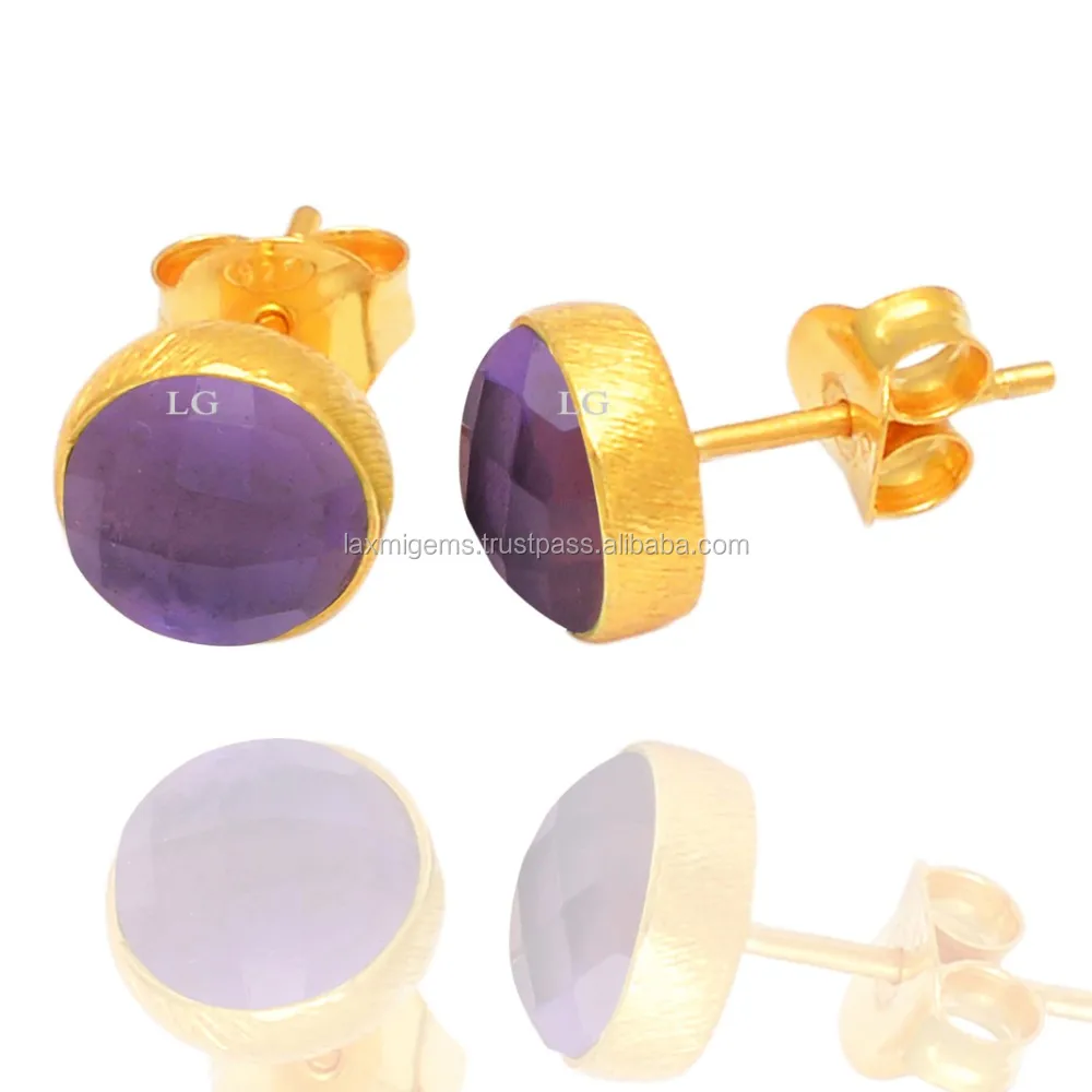 Bottom Price Amethyst gemstone 925 silver wholesale stud earrings