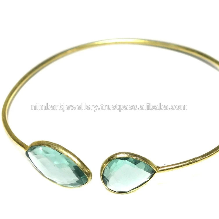 
Handcrafted jewelry faceted blue topaz gold plated Bangle 