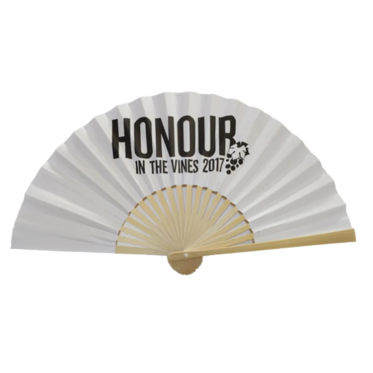 brown bamboo ribs hand held folding paper fans with custom logo printed