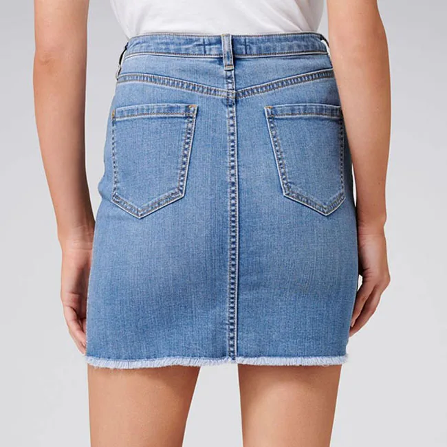 Factory price hot selling ladies high waist jeans mini skirt fashion line cotton spandex short denim skirt for woman